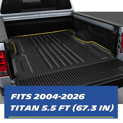 MICHELIN Truck Bed Mat for 2004-2026 Nissan Titan - 5.5 FT / 67.3" Short Bed (Won't Fit Equipped Truck Bed Storage), All-Weather Truck Bed Liner, Custom Fit, Durable TPE Bedliner, Non-Slip - size: 3) Titan | 04-26 | 5.5 FT