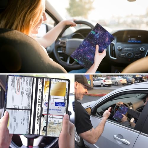 Leather Car Registration and Insurance Card Holder, Car Document Holder for Cards License with Magnetic Shut(Purple) - color: Purple