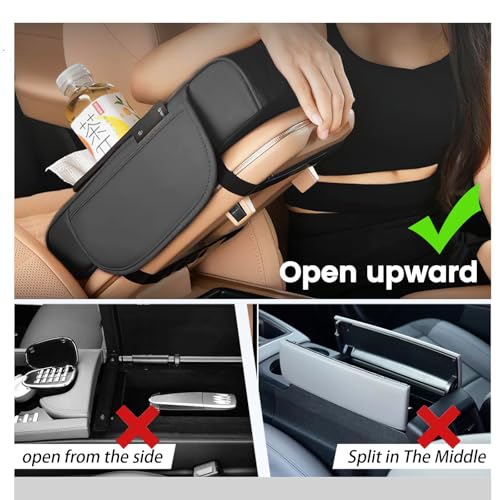 Car Armrest Cover With Cup Holder, Premium Leather Car Armrest Cushion And Tissue Box, Stable Car Center Console Organizer For Drinks, Phone And Small Accessories