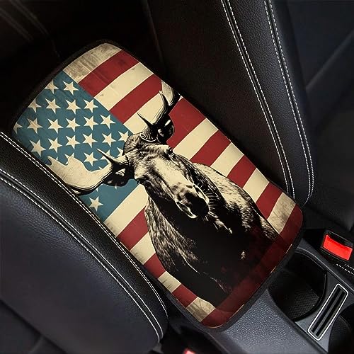 Car Center Console Pad, Universal Waterproof Car Armrest Seat Box Cover, Car Interior Accessories for Most Vehicle SUV Truck Vintage American Flag Elk Car Armrest Pad - color: vintage american flag elk