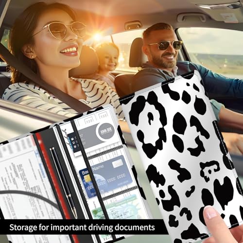 Premium Car Registration and Insurance Card Holder, Cute PU Leather Car Document Holder, Vehicle Glove Box Car Organizer with Magnetic Closure for Driver License, Cards Black White Cow Print - color: Black White Cow Print