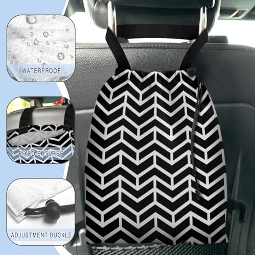 Car Trash Bag Hanging Back of Seat Waterproof Small Cute Printed One-Handed Strap Drawstring Garbage Bags for Car-Black White - color: Black White Car Trash Bag