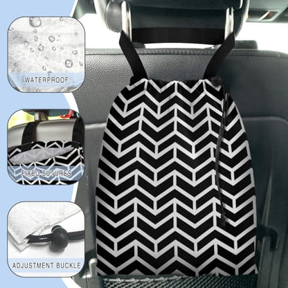 Car Trash Bag Hanging Back of Seat Waterproof Small Cute Printed One-Handed Strap Drawstring Garbage Bags for Car-Black White - color: Black White Car Trash Bag