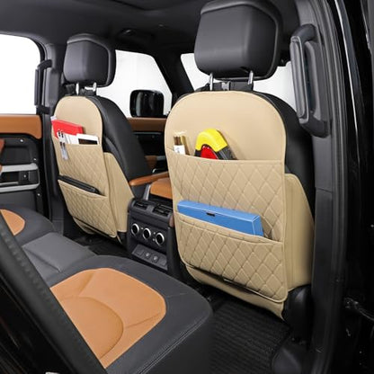 TAIKOO Seat Back Protector,Shields Seat Backs from Kicks and Adds Storage | kick mats back seat protector easy to install and clean, well-crafted, sturdy, durable and stylish.2 Pack - color: Style A-Beige