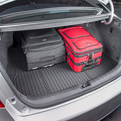 Motor Trend FlexTough Black Floor Mats for Cars & Cargo Mat Full Set - All Weather Front & Rear Rubber Automotive Floor Mats & Cargo Liner for SUV, Car, & Van - Interior Trunk Mat & Floors Cover