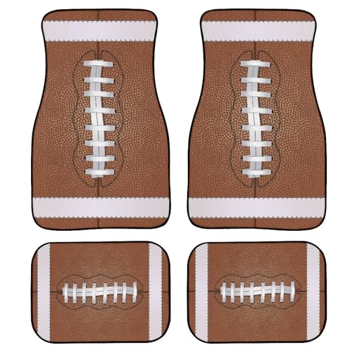 American Football Car Floor Mats Set of 4,Rugby Surface with White Shoelace Floor mats for Cars Universal Front Rear Vehicle Foot Rugs Cute Sports Ball Print Car Accessories for Trucks Sedans - color: Orange White