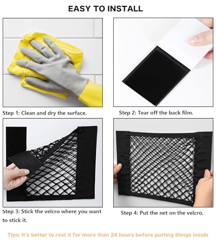 2pcs Cargo Net Car Storage Net - Stretchable Mesh Pocket Net Magic Tape Universal Mesh Car Accessories Interior Organizer (L)