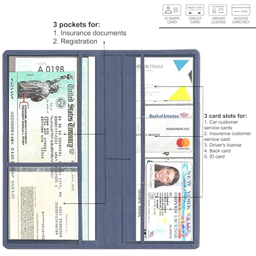 Leather Car Registration and Insurance Holder - Vehicle Glove Box Car Organizer,Auto Truck Comparment Accessories Case with Magnetic Closure for Driver License, Cards (Navy Blue) - color: Navy Blue