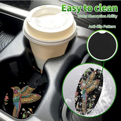 Universal Auto Center Console Pad and 2Pcs Car Coasters Set, Anti Slip Soft Neoprene Car Armrest Seat Box Cover Protector Universal Fit - Car Interior Accessories, Hummingbird Flower - color: 491