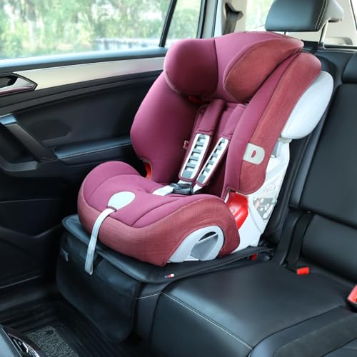 Viaviat Car Seat Protector Leather Waterproof Child Safety Seat Protector Cover with Thick Pad and 2 Large Pockets Durable Kick Mat for All Auto Seat (Black) - color: black