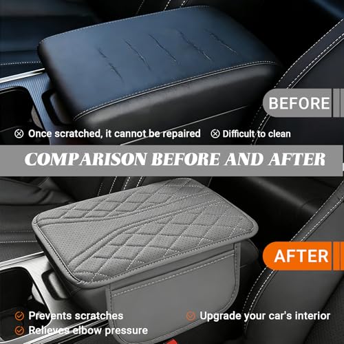 Upgraded Car Center Console Cover, Leather Auto Armrest Cover with 2 Storage Bags, Waterproof Center Console Protective Pad, Universal Cars Armrest Storage Box for Sedan, SUV, Truck (Gray) - color: Gray