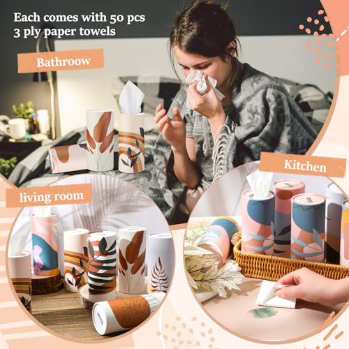 Maxcheck 20 Pack Car Tissues Cylinder with 3 Ply Facial Napkins Bulk, Travel Round Tissue Boxes for Car Cup Holder Paper Napkins Tube Container for Home Bathroom Office(Boho Style) - style: Boho Style