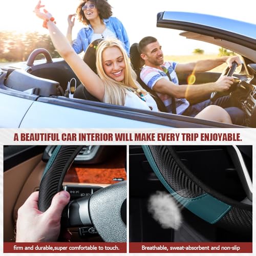 Car Steering Wheel Cover, Steering Wheel Protector, Universal 14.5-15 Inch Microfiber Leather Breathable Auto Steering Wheel Covers, Carbon Fiber Steering Wheel Cover for Women Men (Dark Green) - color: Dark green