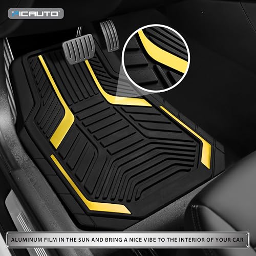 PIC AUTO Heavy Duty Rubber Floor Mats, Yellow Aluminum Film Car Mats Set, Front and Rear Car Mats with Anti-Slip Backing, All Weather Protection, Trim-to-Fit for Automotive SUV, Sedan, Van - color: Yellow