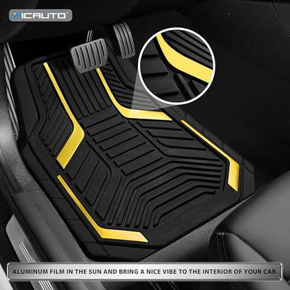 PIC AUTO Heavy Duty Rubber Floor Mats, Yellow Aluminum Film Car Mats Set, Front and Rear Car Mats with Anti-Slip Backing, All Weather Protection, Trim-to-Fit for Automotive SUV, Sedan, Van - color: Yellow