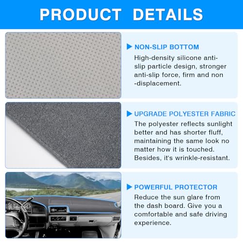 Autorder Gray Dashboard Cover Mat for 1992-1996 Ford F150 / F-150 F250 F350 Accessories Dash Cover Upgrade Polyester Dash Mat Sunshade Glare UV Rays Protector - size: 1992-1996 F150 (Gray)