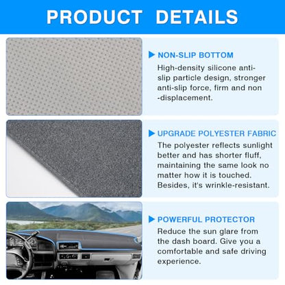 Autorder Gray Dashboard Cover Mat for 1992-1996 Ford F150 / F-150 F250 F350 Accessories Dash Cover Upgrade Polyester Dash Mat Sunshade Glare UV Rays Protector - size: 1992-1996 F150 (Gray)