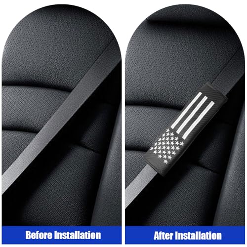 JDDRY 2PC Car Seat Belt Covers Pads,Seatbelt Strap Cover,Seat Belt Shoulder Strap Pads,Carbon Fiber Leather Car Interior Accessories(2Pack,Black-USA Flag)