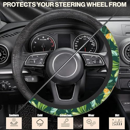 Tropical Butterflies and Plants Steering Wheel Covers Universal 15 Inch Car Wheel Cover,Anti-Slip Breathable Car Accessories Protector Fit for Trucks,Sedans,SUVs,Vans - color: Tropical Butterflies and Plants