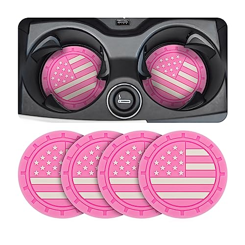 AUCELI 4 Pack Car Cup Holder Coasters, Colored American Flag US Flag Insert Car Cup Coaster, 2.75 Inch Anti Slip Shockproof Embedded Drink Mat, Vehicle Interior Decor Accessories - color: Pink/Flag, size: 4PCS