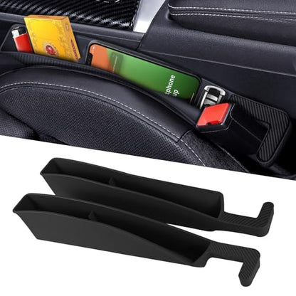 2PCS Car Seat Gap Filler Organizer, Multifunctional Seat Gap Storage Box for Phone Key, Stop Things from Dropping Between Seat and Console, Universal Interior Car Accessories (Black)