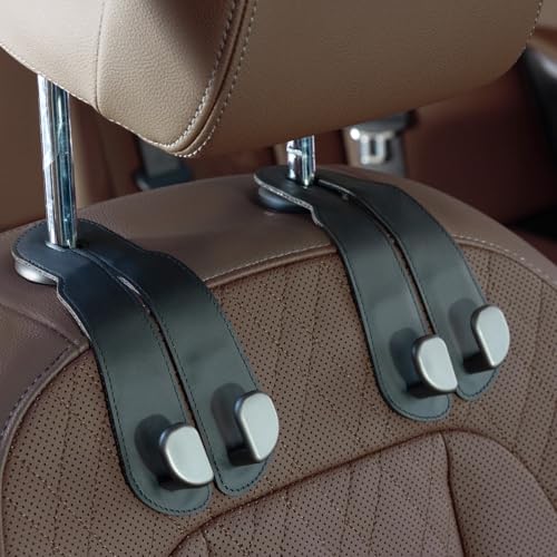 CoBak Purse Hook for Car - Universal Premium Stitched Leather and Aluminum-Magnesium Alloy Double Car Seat Back Storage Hook for Purses, Handbags, Bags (2 Pack),Black - color: Black, size: 2-Hooks