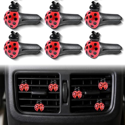 6-Pack Ladybug Car Vent Clips, Cute Insect-Shaped Dashboard Vent Decorations, Car Interior Accessories for Cars, Trucks & SUVs (Black, Unscented)