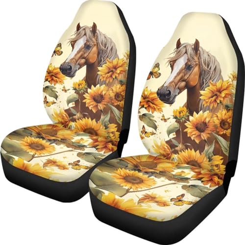 Horse Car Seat Covers Front Seats Only Sunflower 2 Pack Bucket Seat Covers Universal Fit Trucks Suvs Cars Auto Interior Accessories Vehicle Decor - color: Horse