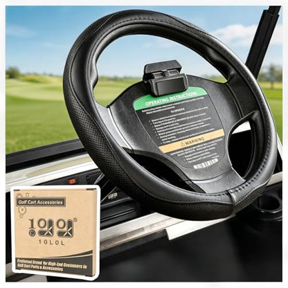 10L0L 14 Inch Perforated Steering Wheel Cover for Golf Carts – Fits Yamaha, Club Car DS & Precedent 1981-up, Black Carbon Fiber Style, Comfort Grip - color: Black Holes