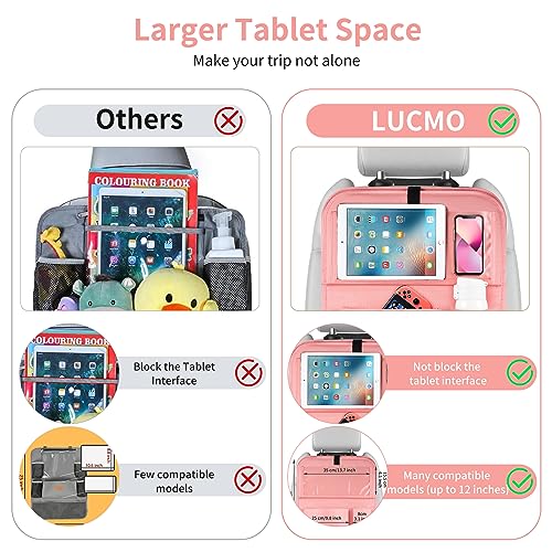 Car Backseat Organizer with Tablet Holder-2 Pcs,6 Storage Pockets Car Storage Organizer with Foldable Food Tray,Protectors Kick Mats Travel Accessories-Pink - color: Champagne Pink, size: 2 Pack with Food Tray