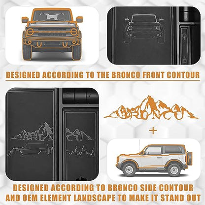 Center Console Organizer Compatible with 2021-2024 Ford Bronco(No for Sport) Accessories Bronco 2/4-Door Center Console Storage Box ABS Material with Leather Trim(V2_Black)Won't Fit 2025
