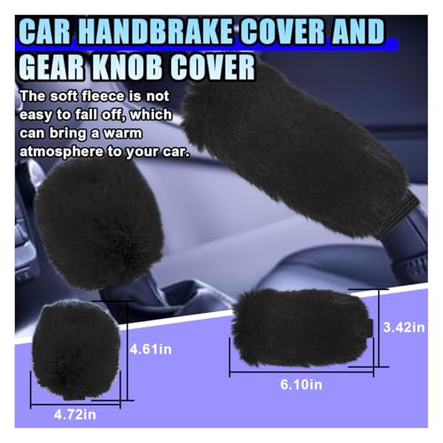 10PCS Fluffy Car Accessories Set, Furry Steering Wheel Cover with Warm Fuzzy Gear Shift Cover Ball Keychain Handbrake Cover Console Seat Belt Shoulder Pads & Diamond Ignition Ring Cup Mats (Black) - color: Black