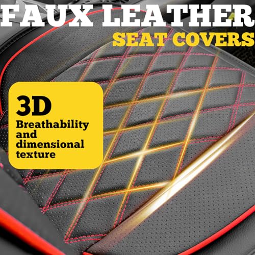 LINGVIDO Car Seat Covers Full Set (5 Seats) - Premium Perforated Nappa Leather, Waterproof Shield, Omni-Adapt Fit SUVs Sedans, Ultimate Family & Pet Protection - color: Black & Red Line, size: Full Set (5 Seats)