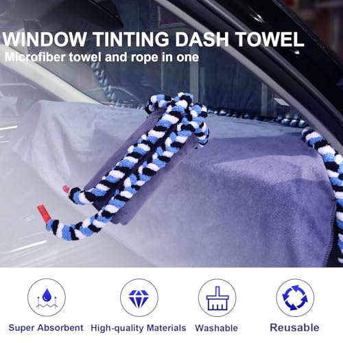 Car Window Tinting Dashboard Protecting Microfiber Towel, 2-in-1 Super Absorbent Fusion Towel Dash Cover and Soak Rope Tool for Vehicle Windshield Scratch-Free Tint Tools