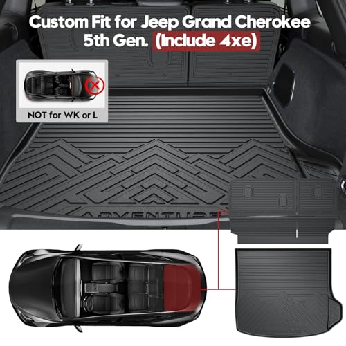 Cargo Mat for Jeep Grand Cherokee 2022-2025 2026 All Weather Cargo Trunk Mat Cargo Liner Back Seat Cover Protector TPE Black Non-Slip 3PCS (5 Seats Include 4XE, NOT for L) - size: 22-26 |Grand Cherokee| Cargo Mat & Backrest Mat