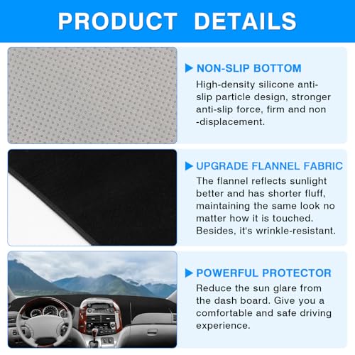 Autorder Dashboard Cover Mat for Toyota Sienna 2004-2010 Accessories Dash Cover Upgrade Flannel Dash Mat Sunshade Glare UV Rays Protector - size: Black 2004-2010 Toyota Sienna