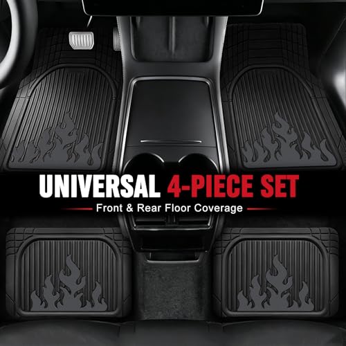 Heavy Duty Rubber Car Mats Flame Design (Graphite Gray), 4-Piece Deep Waterproof Floor Mats Set (Front & Rear Full Set), All Weather Universal Trim to Fit Automotive SUV Sedan Truck - color: Graphite Gray, size: Flame