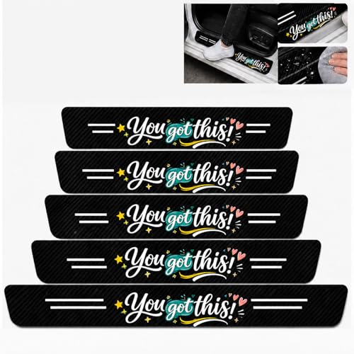5PCS Car Door Sill Protector,You Got This!Carbon Fiber Leather Door Sill Sticker, Anti-Scratch Scuff Plate Sticker for All Car Models,Motivational Car Accessories Decor,Encouragement Gifts - color: You Got This!