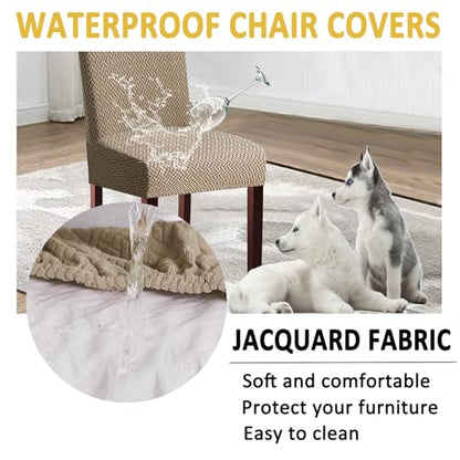 Waterproof Dining Room Chair Cover Set Jacquard Chair Slipcover Washable Parsons Chair Slipcover Removable Seat Protector for Dining Room Hotel Restaurant - 4 PCS Chair Cover+1 PC Bench Cover