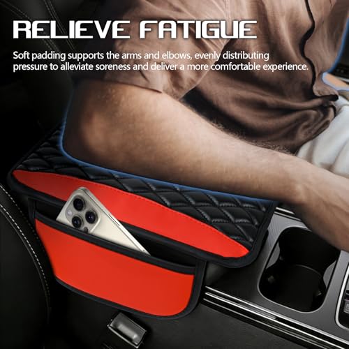 wuyaoyao Car Center Console Cover, 12.2"×7.5" Waterproof Leather Auto Armrest Cover Protector with Side Pockets, Stylish Comfortable Vehicle Arm Rest Box Cushion Pad, Car Accessories (Red) - color: Red
