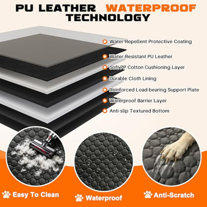 Dog Car Seat Cover with PU Leather Updated,Hard Bottom & Mesh Window, Waterproof Dog Car Seat Cover for Back Seat, Cat-Scratch Resistant Fabric,Backseat Cover for Dogs for Car SUV and Trucks