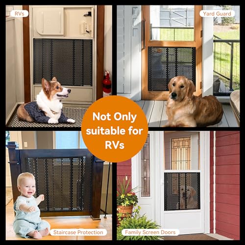 RV Screen Door Protector Adjusts from 21.5"- 35", RV Entry Screen Door Grille Adjustable Screen Defender for RV Door Camper Screen Door Protector for Dogs Kids