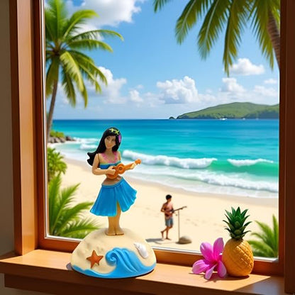 Blue Solar Powered Dancing Figures Decoration -Hawaii Shaking Head Ornaments Hula Girl -Car Dashboard Interior Decoration Desktop Ornaments,Solar Power Kits Learning and Education