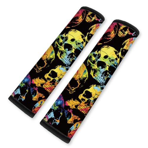 2Pcs Soft Auto Seat Belt Cover Pad Graffiti Skull Halloween Colorful Car Seatbelt Shoulder Cushion for Comfortable Driving, Compatible with All Cars' Seatbelt and Backpack Straps - color: Skull