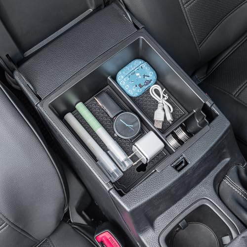 PIMCAR Compatible with 2019 2020 2021 2022 2023 Ford Ranger Center Console Organizer ABS Plastic Material Armrest Box Insert Tray Accessories (Not for 2023 Ranger XL/Raptor/Wildtrak)-Black Trim