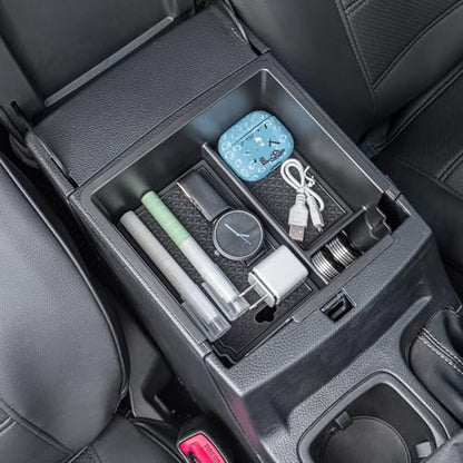 PIMCAR Compatible with 2019 2020 2021 2022 2023 Ford Ranger Center Console Organizer ABS Plastic Material Armrest Box Insert Tray Accessories (Not for 2023 Ranger XL/Raptor/Wildtrak)-Black Trim