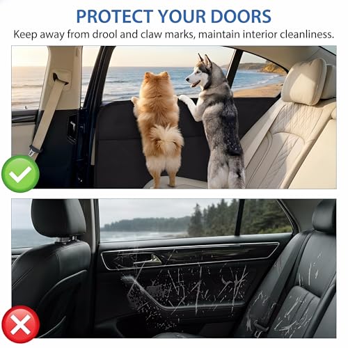 [2 Pack] Car Door Protector for Dogs, Fits Full-Size SUVs & Trucks, 20% Larger Anti-Scratch PU Leather Door Guard with Stay-in-Place Metal Inserts, Includes Bonus $9 Dog Safety Seat Belt - Black