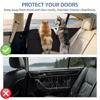 [2 Pack] Car Door Protector for Dogs, Fits Full-Size SUVs & Trucks, 20% Larger Anti-Scratch PU Leather Door Guard with Stay-in-Place Metal Inserts, Includes Bonus $9 Dog Safety Seat Belt - Black