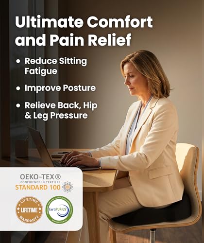 Doctor Recommended Memory Foam Seat Cushion for Office Chairs & Car - Ergonomic Office Desk Accessories - Cushions for Tailbone Pain Relief, Sciatica
