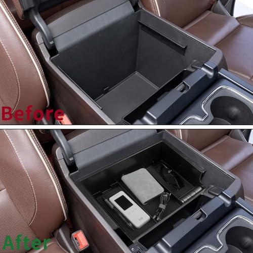 Xaido 2PCS Center Console Organizer Compatible with 2014 2015 2016 2017 2018 Chevy Silverado/GMC Sierra 1500/2500/3500 HD Accessories Console Armrest Box Storage Tray, Full Console w/Bucket Seats ONLY